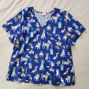 Scrubstar Blue Animal Print Short Sleeve Top